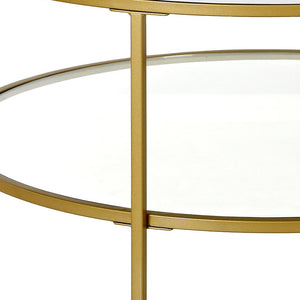 Homeroots 36" Gold Faux Marble And Steel Round Coffee Table With Shelf   521983