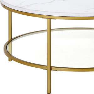 Homeroots 36" Gold Faux Marble And Steel Round Coffee Table With Shelf   521983