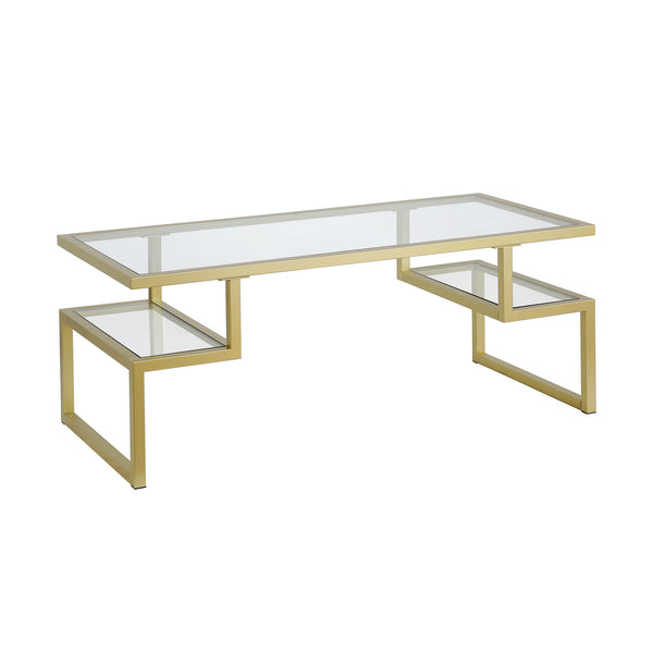 Homeroots 45" Gold Glass And Steel Coffee Table With Two Shelves   521985