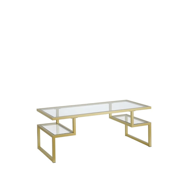 Homeroots 45" Gold Glass And Steel Coffee Table With Two Shelves   521985