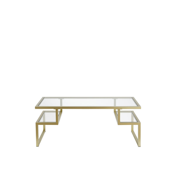 Homeroots 45" Gold Glass And Steel Coffee Table With Two Shelves   521985