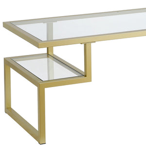 Homeroots 45" Gold Glass And Steel Coffee Table With Two Shelves   521985