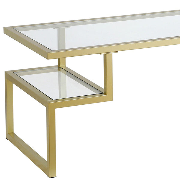 Homeroots 45" Gold Glass And Steel Coffee Table With Two Shelves   521985