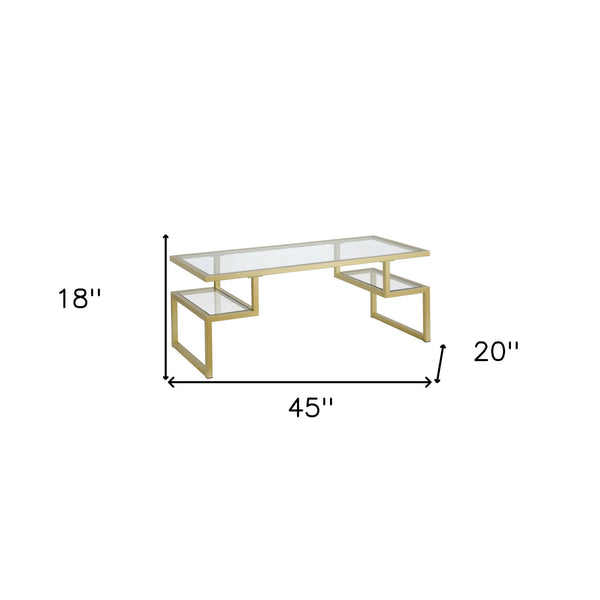 Homeroots 45" Gold Glass And Steel Coffee Table With Two Shelves   521985