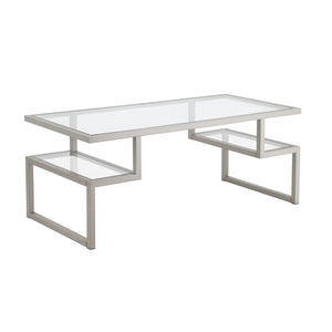 Homeroots 45" Silver Glass And Steel Coffee Table With Two Shelves   521986