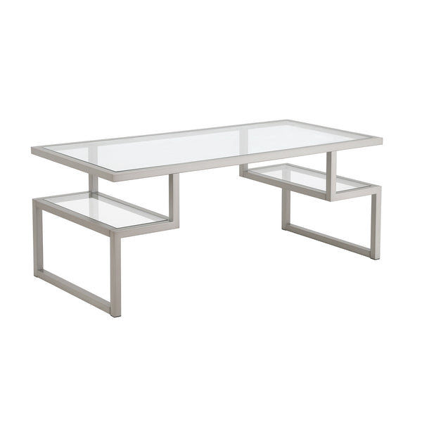 Homeroots 45" Silver Glass And Steel Coffee Table With Two Shelves   521986