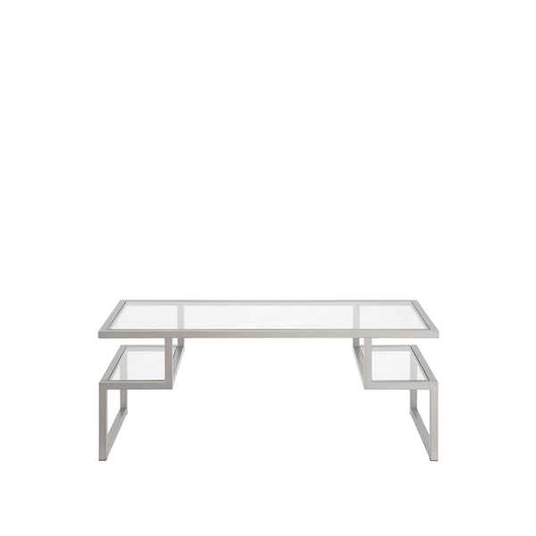 Homeroots 45" Silver Glass And Steel Coffee Table With Two Shelves   521986
