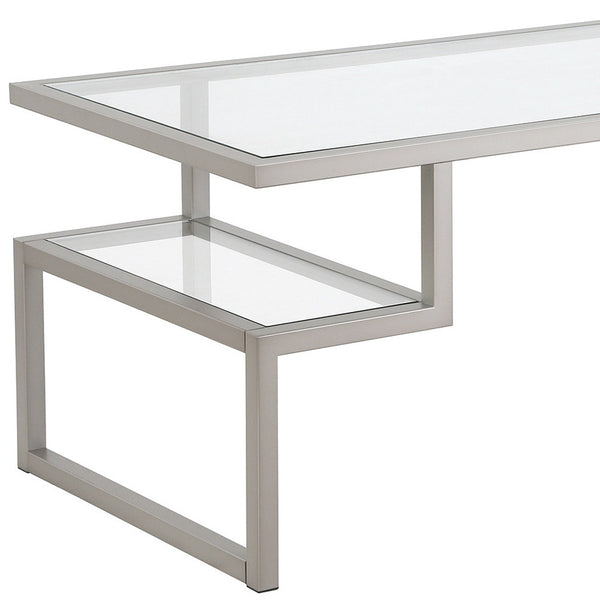 Homeroots 45" Silver Glass And Steel Coffee Table With Two Shelves   521986