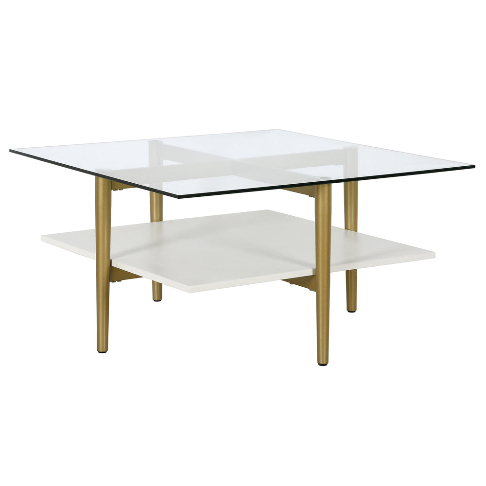 Homeroots 32" White And Gold Glass And Steel Square Coffee Table With Shelf   521987