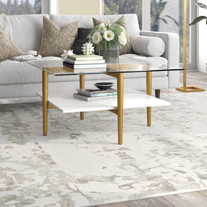 Homeroots 32" White And Gold Glass And Steel Square Coffee Table With Shelf   521987