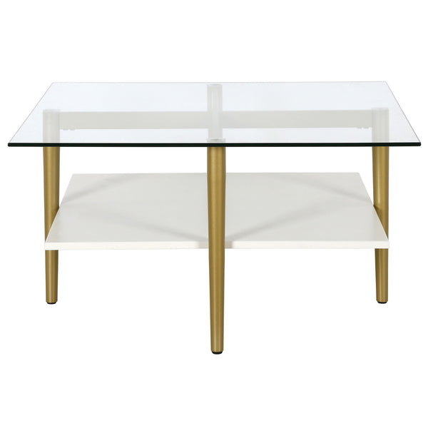 Homeroots 32" White And Gold Glass And Steel Square Coffee Table With Shelf   521987