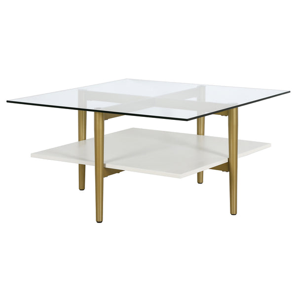 Homeroots 32" White And Gold Glass And Steel Square Coffee Table With Shelf   521987