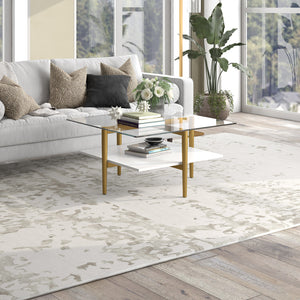 Homeroots 32" White And Gold Glass And Steel Square Coffee Table With Shelf   521987