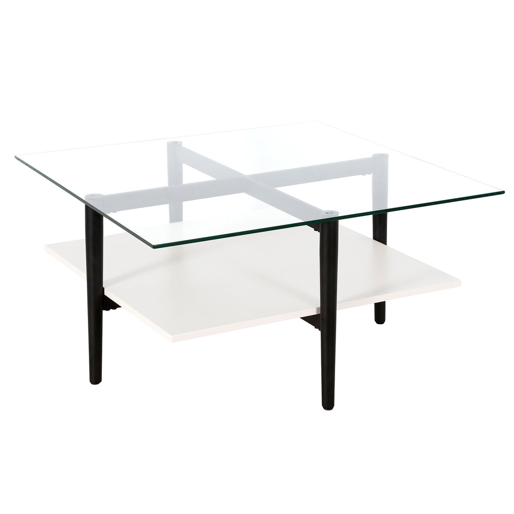 Homeroots 32" White And Black Glass And Steel Square Coffee Table With Shelf   521988