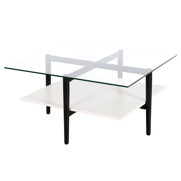 Homeroots 32" White And Black Glass And Steel Square Coffee Table With Shelf   521988