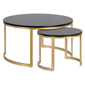 Homeroots Set Of Two 36" Black And Gold Steel Round Nested Coffee Tables   521989