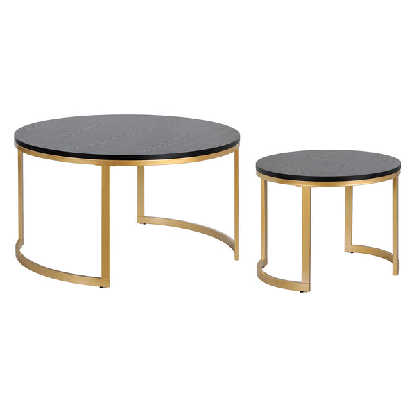 Homeroots Set Of Two 36" Black And Gold Steel Round Nested Coffee Tables   521989