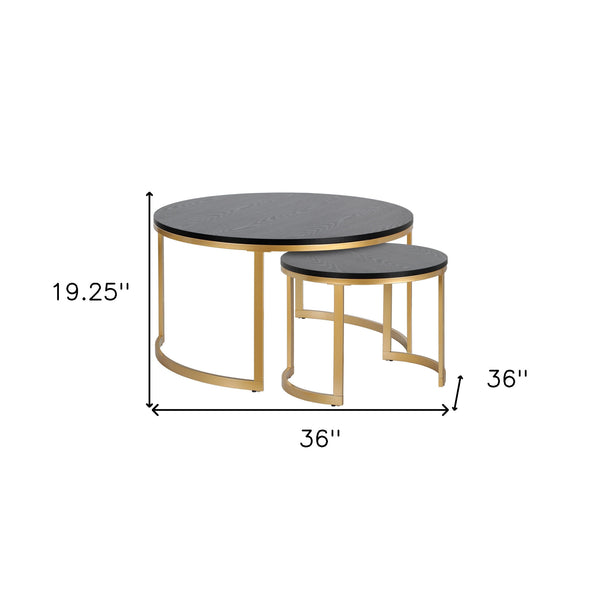 Homeroots Set Of Two 36" Black And Gold Steel Round Nested Coffee Tables   521989