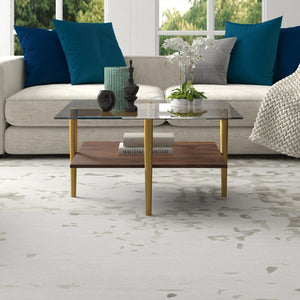 Homeroots 32" Brown And Gold Glass And Steel Square Coffee Table With Shelf   521992