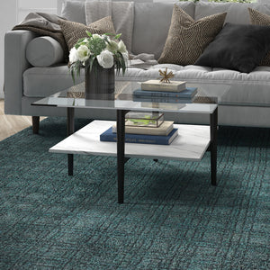 Homeroots 32" White And Black Glass And Steel Square Coffee Table With Shelf   521993