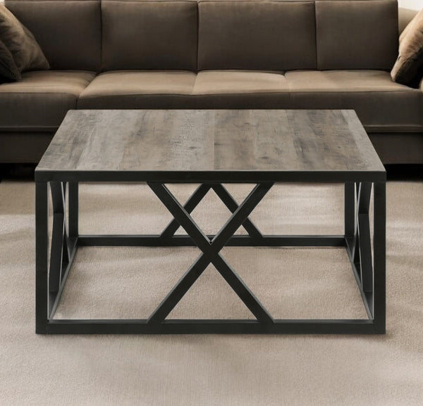 Homeroots 35" Black Steel Square Coffee Table   521996