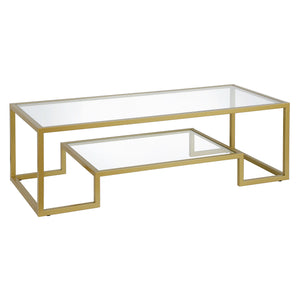 Homeroots 54" Clear And Gold Glass And Steel Coffee Table With Shelf   521997