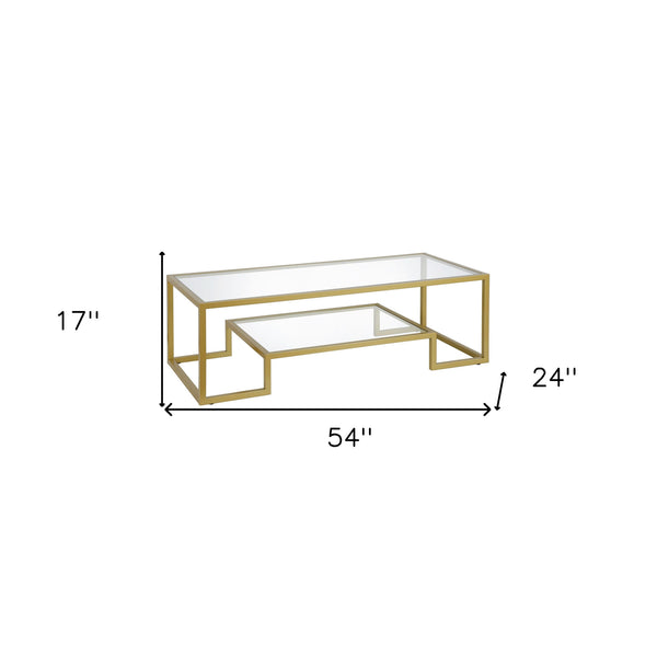 Homeroots 54" Clear And Gold Glass And Steel Coffee Table With Shelf   521997