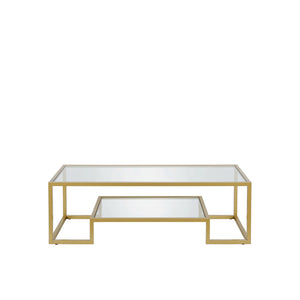Homeroots 54" Clear And Gold Glass And Steel Coffee Table With Shelf   521997