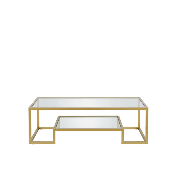 Homeroots 54" Clear And Gold Glass And Steel Coffee Table With Shelf   521997
