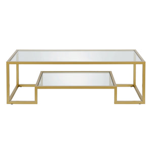 Homeroots 54" Clear And Gold Glass And Steel Coffee Table With Shelf   521997