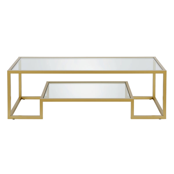 Homeroots 54" Clear And Gold Glass And Steel Coffee Table With Shelf   521997