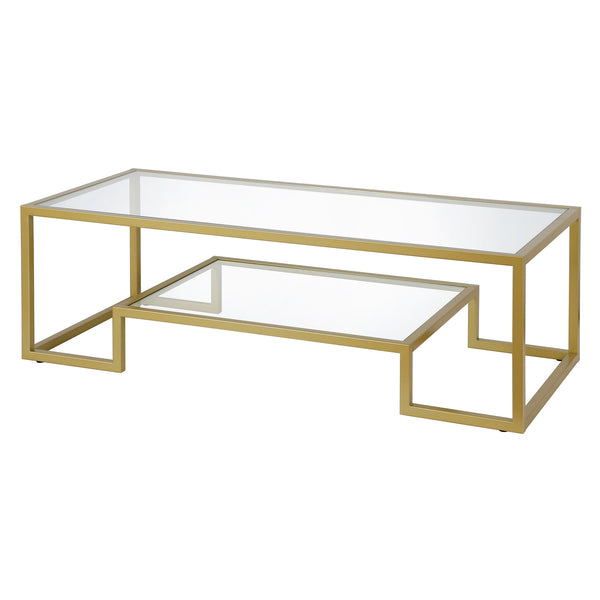 Homeroots 54" Clear And Gold Glass And Steel Coffee Table With Shelf   521997