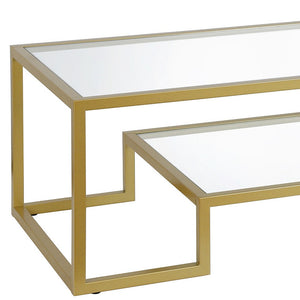 Homeroots 54" Clear And Gold Glass And Steel Coffee Table With Shelf   521997