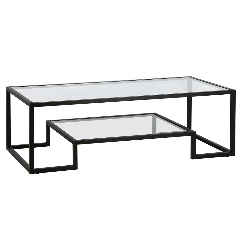 Homeroots 54" Black Glass And Steel Coffee Table With Shelf   521998