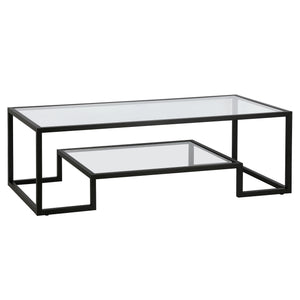 Homeroots 54" Black Glass And Steel Coffee Table With Shelf   521998