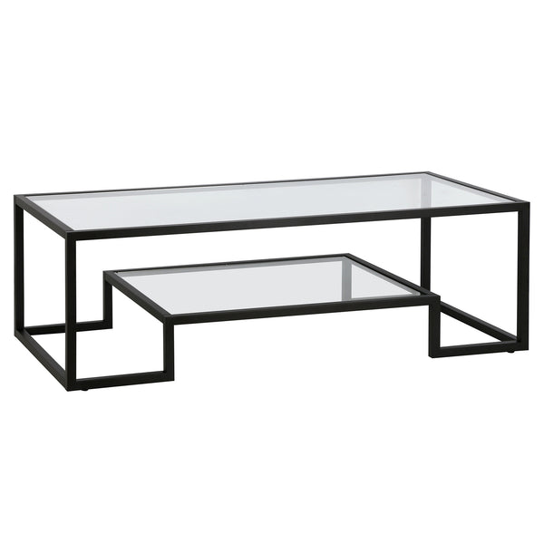 Homeroots 54" Black Glass And Steel Coffee Table With Shelf   521998
