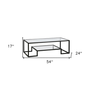 Homeroots 54" Black Glass And Steel Coffee Table With Shelf   521998