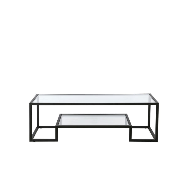 Homeroots 54" Black Glass And Steel Coffee Table With Shelf   521998