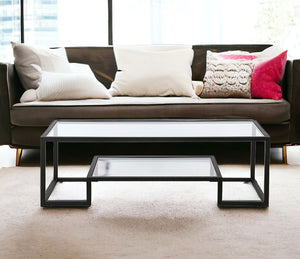 Homeroots 54" Black Glass And Steel Coffee Table With Shelf   521998