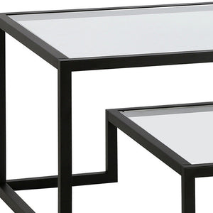 Homeroots 54" Black Glass And Steel Coffee Table With Shelf   521998