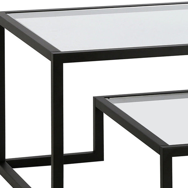 Homeroots 54" Black Glass And Steel Coffee Table With Shelf   521998