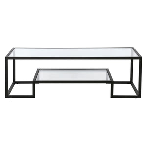 Homeroots 54" Black Glass And Steel Coffee Table With Shelf   521998