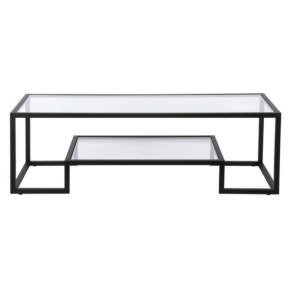 Homeroots 54" Black Glass And Steel Coffee Table With Shelf   521998