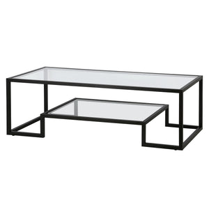 Homeroots 54" Black Glass And Steel Coffee Table With Shelf   521998
