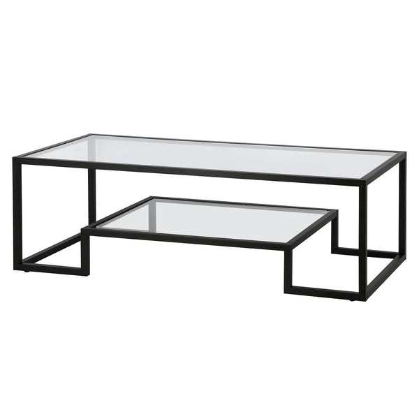 Homeroots 54" Black Glass And Steel Coffee Table With Shelf   521998