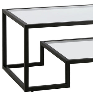Homeroots 54" Black Glass And Steel Coffee Table With Shelf   521998