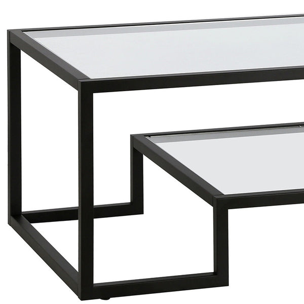 Homeroots 54" Black Glass And Steel Coffee Table With Shelf   521998