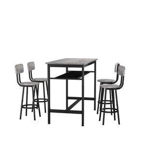 English Elm Bar Modern 5-Piece Counter Height Dining Set for 4 — Space-Saving, Easy-Clean MDF Top & Sturdy Iron Frame Antique Grey W578P303837