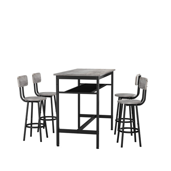 English Elm Bar Modern 5-Piece Counter Height Dining Set for 4 — Space-Saving, Easy-Clean MDF Top & Sturdy Iron Frame Antique Grey W578P303837