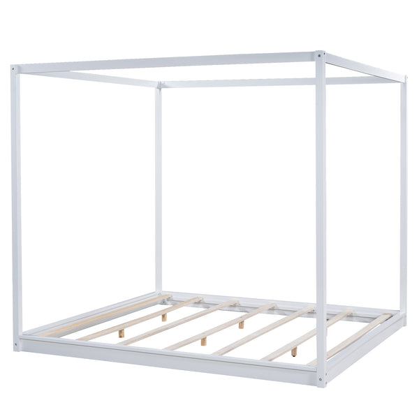 English Elm King Canopy Platform Bed with Support Legs, Sturdy Pine & MDF Slat Base for Cool, Fresh Mattress White WF309290AAK